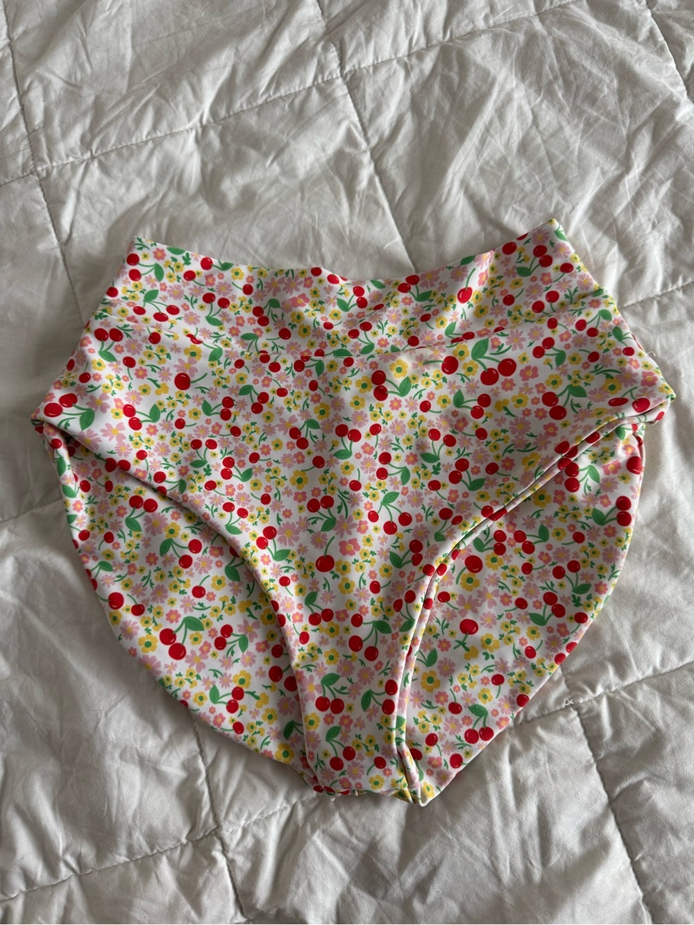 Skatie High-Waist Cherry Floral Bikini Bottoms - White/Red/Green